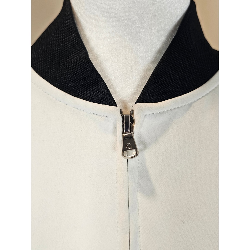 Lauren Ralph Lauren White Bomber Jacket Full Zip Ribbed Trim Pearl Size 14 NEW - Picture 2 of 8